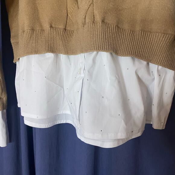 Laundry By Shelli Segal Preppy Embellished Layered Sweater Cuffs Size Medium - Picture 2 of 8